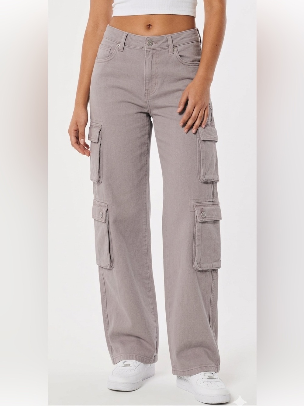Garage Wide-Leg Cargo Jeans in Mauve Taupe